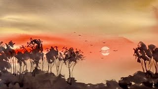 3 COLOR BEGINNERS Watercolour SUNSET Watercolor Landscape Painting Tutorial Loose Abstract technique