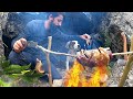 2 days solo survival camping an canyon  bushcraft camp in the cave with my dog  primitive cooking