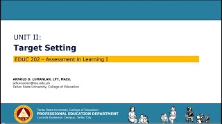 Assessment in Learning I: Target Setting
