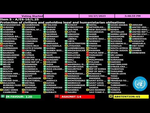 UN General Assembly adopts Gaza resolution calling for immediate & sustained humanitarian truce