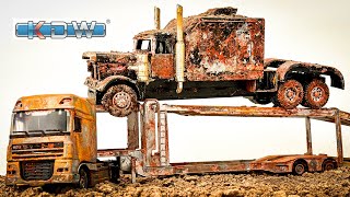 Restoration of heavy trailer truck. Rusted abandoned trailer truck restoration BTS ASMR.