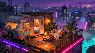 Cozy Rooftop Van 🌙 Rainy Lofi for Study & Chill ☔ Lofi Rain Playlist