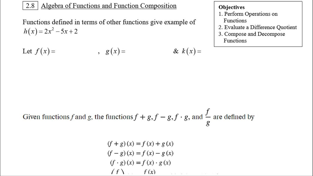 2.8 Algebra and Composition of Functions - YouTube