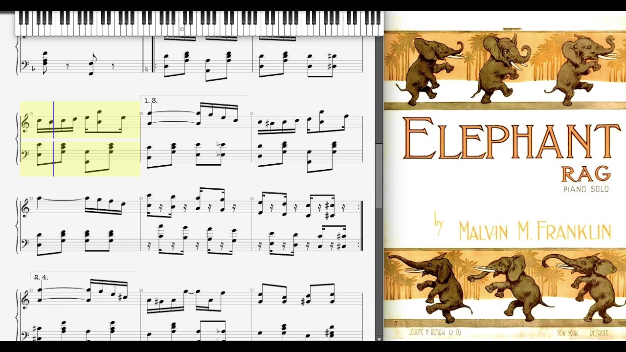 Elephant Rag by Malvin Franklin (1913, Ragtime piano)