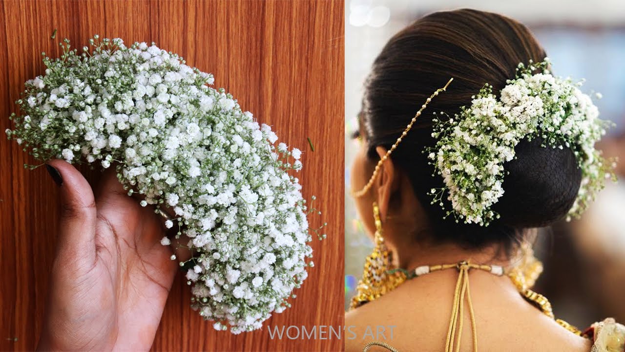 baby breath flower jadai veni making at home | gypsy flower hair brooch  making | gypsy floral brooch - YouTube
