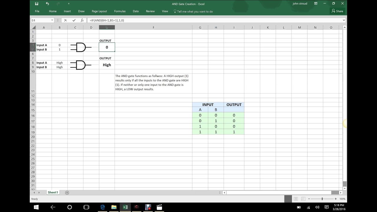 AND Gate Logic In EXCEL YouTube AND Gate Logic In EXCEL YouTube