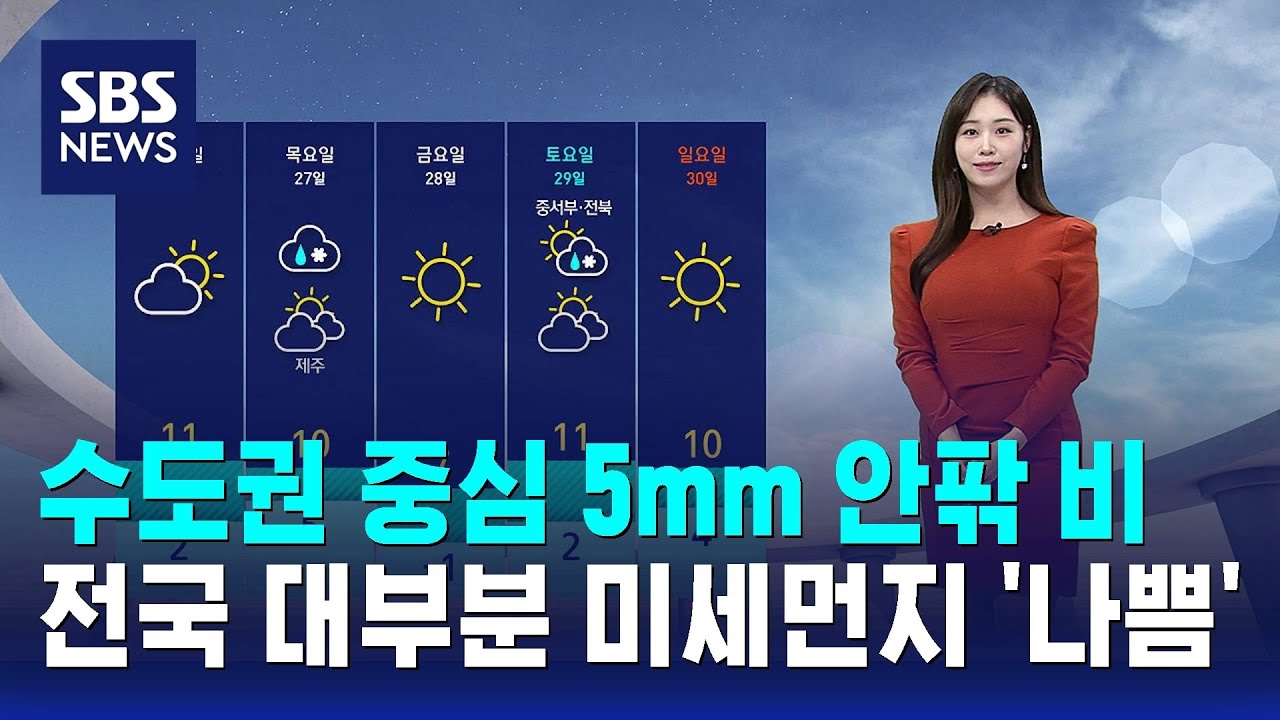 [날씨] 수도권 중심 5mm 안팎 비…전국 대부분 미세먼지 '나쁨' / SBS