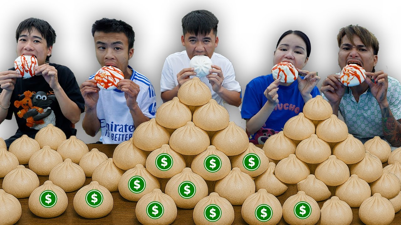 Hưng Troll | Thử Thách Người Cuối Cùng Ngừng Ăn 100 Cái Bánh Bao Có Tiền Bên Trong