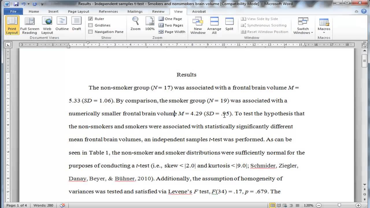 Independent Samples t-test - Writing Up Results