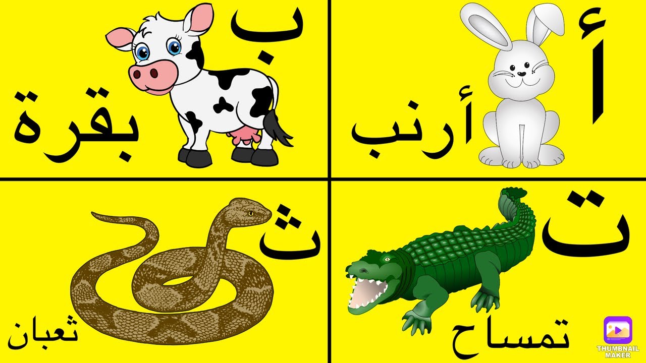 الحروف العربية من (أ الي ي) مع كلمات و امثلة و كتابة الحروف العربية ...