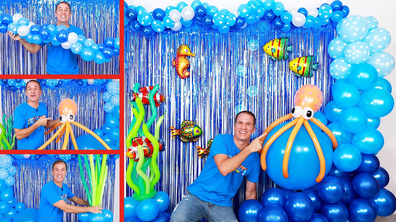 DECORACION FONDO DEL MAR 🐟 decoraciones para cumpleaños 🐙 algas peces y pulpo con globos  gustavo gg