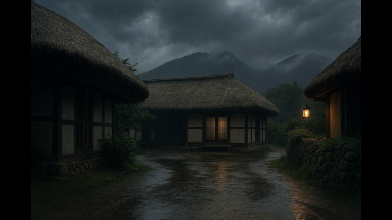 Fall Asleep Fast | Rain on Korean Thatched Village | 10 Hours