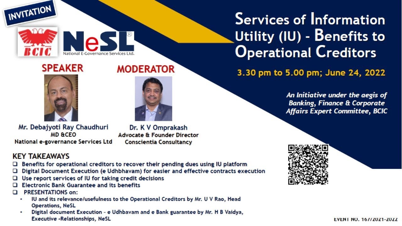 Session on Services of Information Utility (IU) - Benefits to Operational Creditors on June 24, 2022