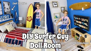 DIY Surfer Guy Barbie Doll Room! Surf Inspired Doll Room - Doll TV, Bed, Trophies, Desk, & Curtains screenshot 4