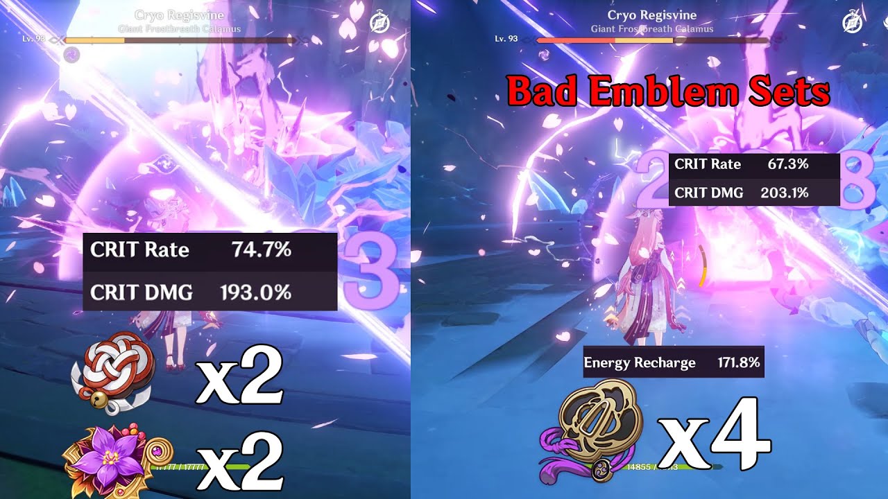 4 Emblem vs 2 Thundering Fury and 2 Shimenawa | Yae Miko Artifacts Comparison | Burst Damage Only!!