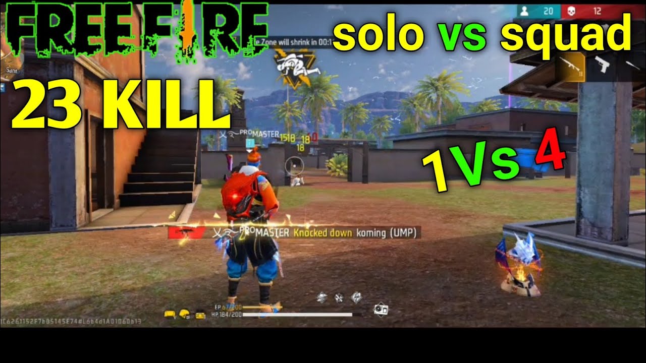 solo vs squad || 23 KILL || 1 Vs 4 || FREE FIRE 🔥 || - YouTube