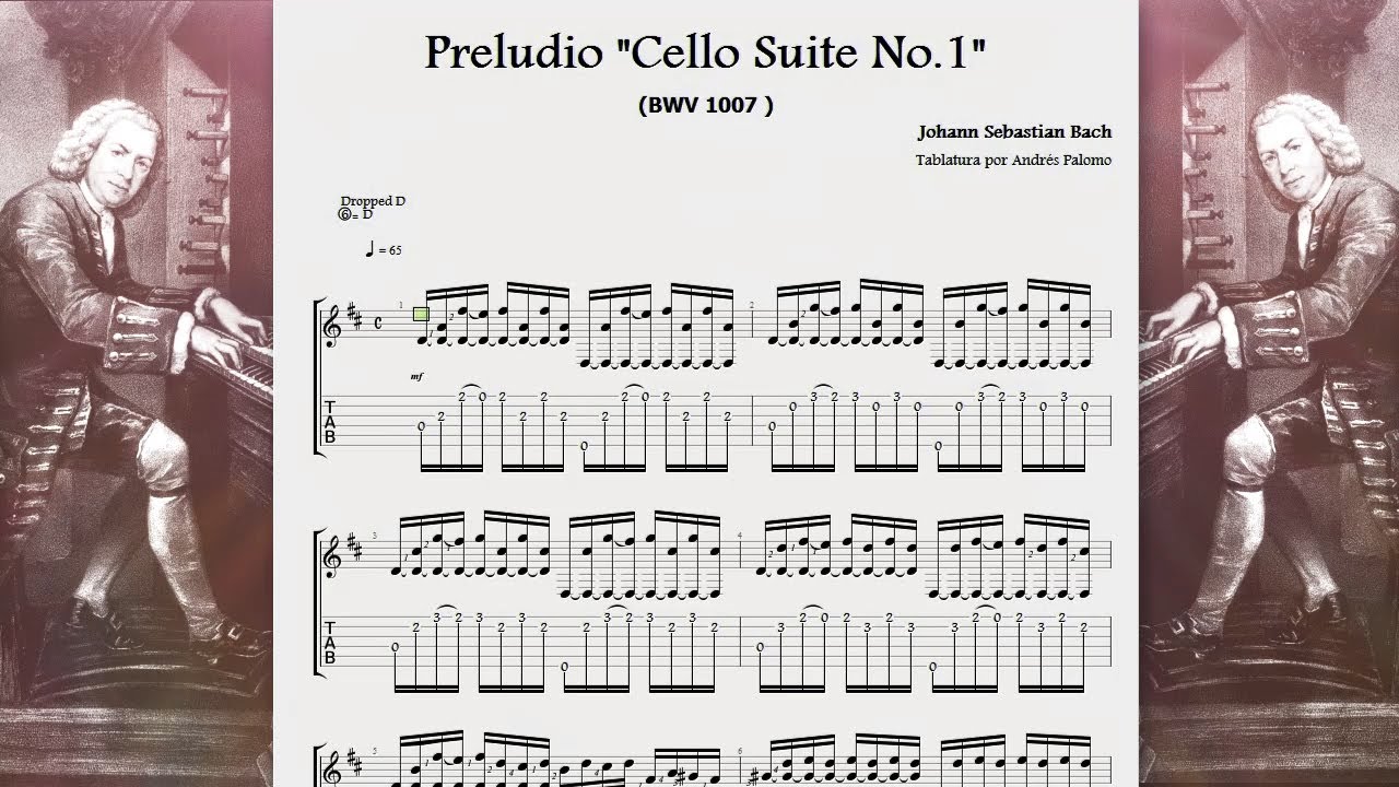 Johann Sebastian Bach - Preludio BWV 1007 (Cello Suite No.1) Guitar tab ...