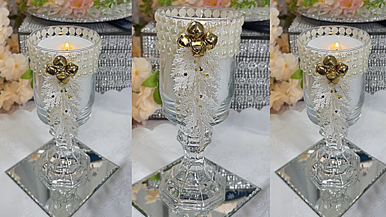 Рождественские праздничные пины и колокольчики, зеркальные вазы для свечей