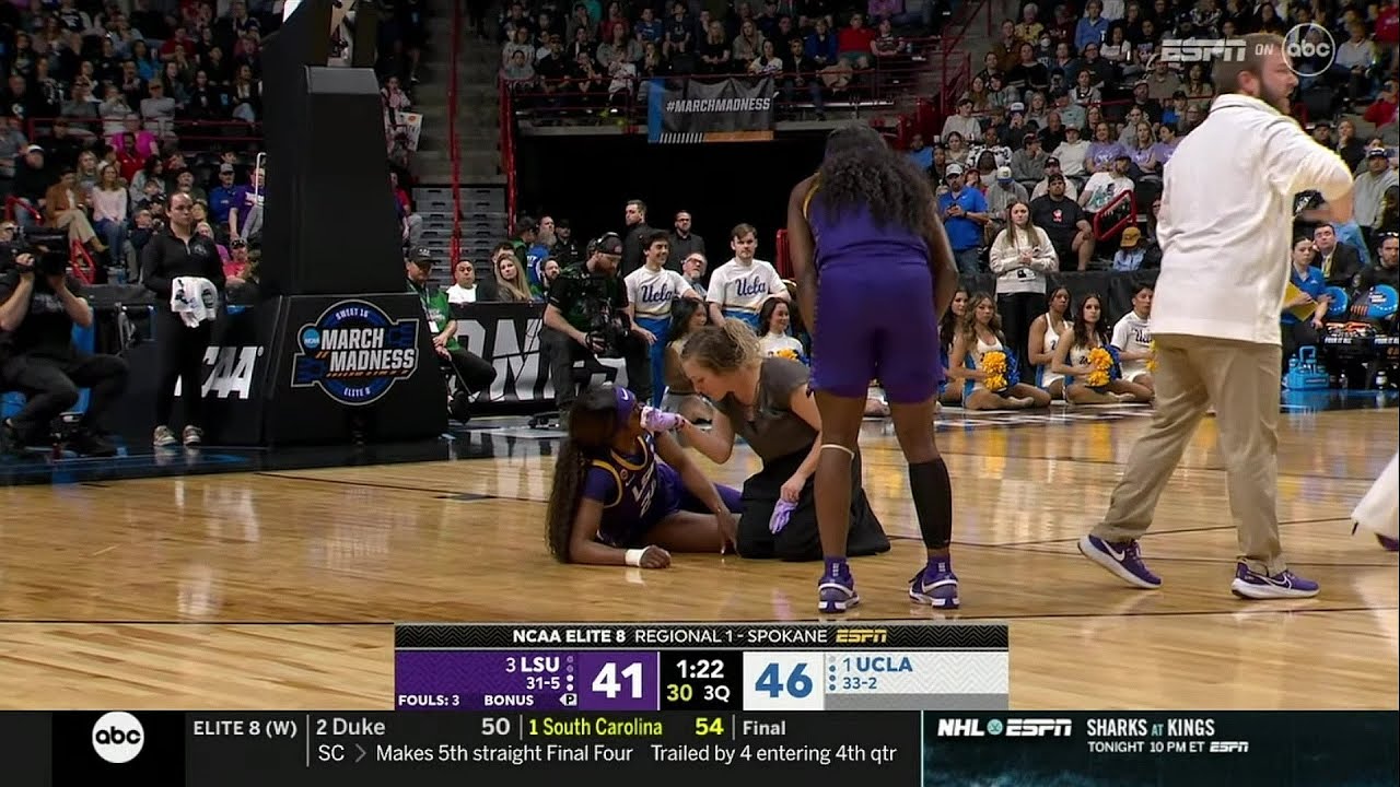 🤕 Aneesah Morrow BREAKS NOSE after collision with teammate | LSU vs UCLA, Elite 8 women's basketball