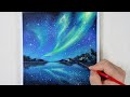 Northern Lights Aurora / Easy acrylic painting for beginners / PaintingTutorial / Painting ASMR