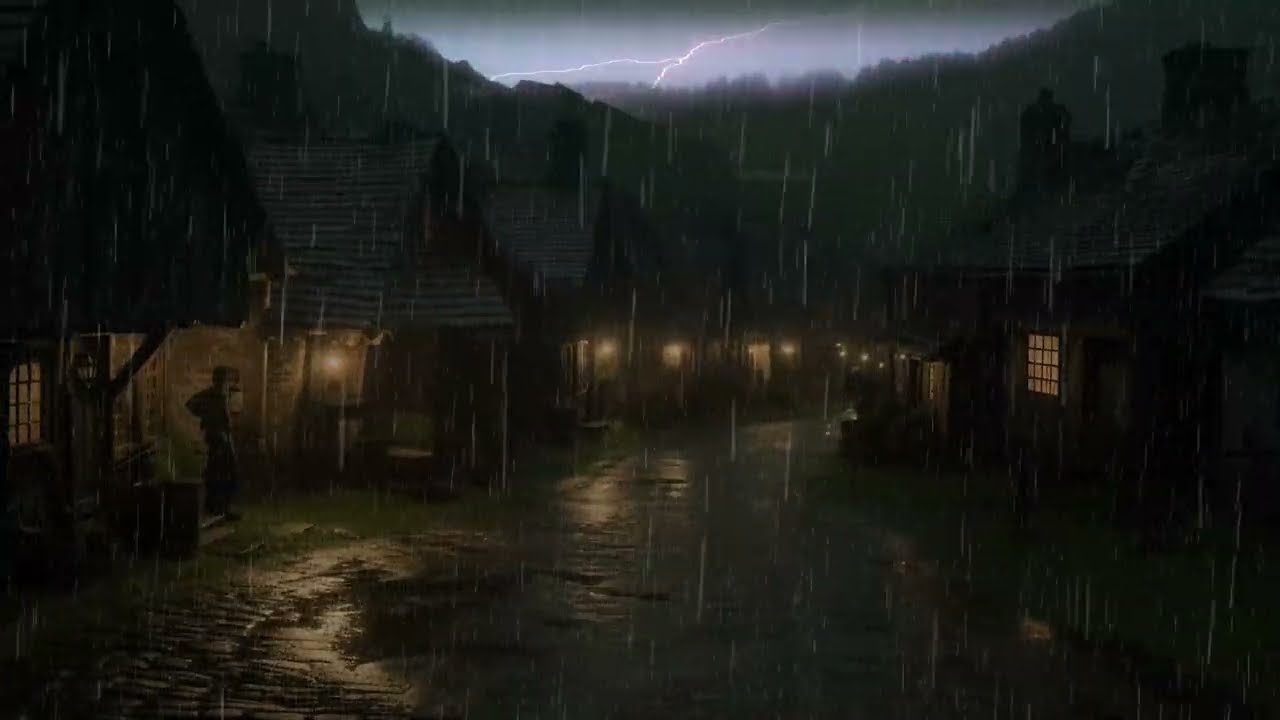 Damp Forest Ambience With Cozy Cabin Light And Wide Sky Horizon For Relaxation And Meditation