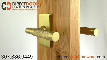Emtek Knurled T-Bar Style Door Lever with Rectangular Rosette in Satin Brass