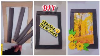 Beautiful Photo Frame from Cardboard 💛🖤 | Photo frame making at home | Cardboard photo frame