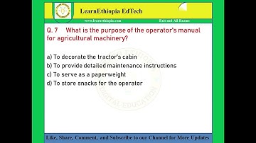 Maintenance of Agriculture Machines | Model Exit Exam Questions for Agricultural Engineering Exam