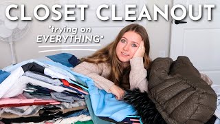 EXTREME CLOSET CLEANOUT | trying on EVERYTHING & decluttering my closet