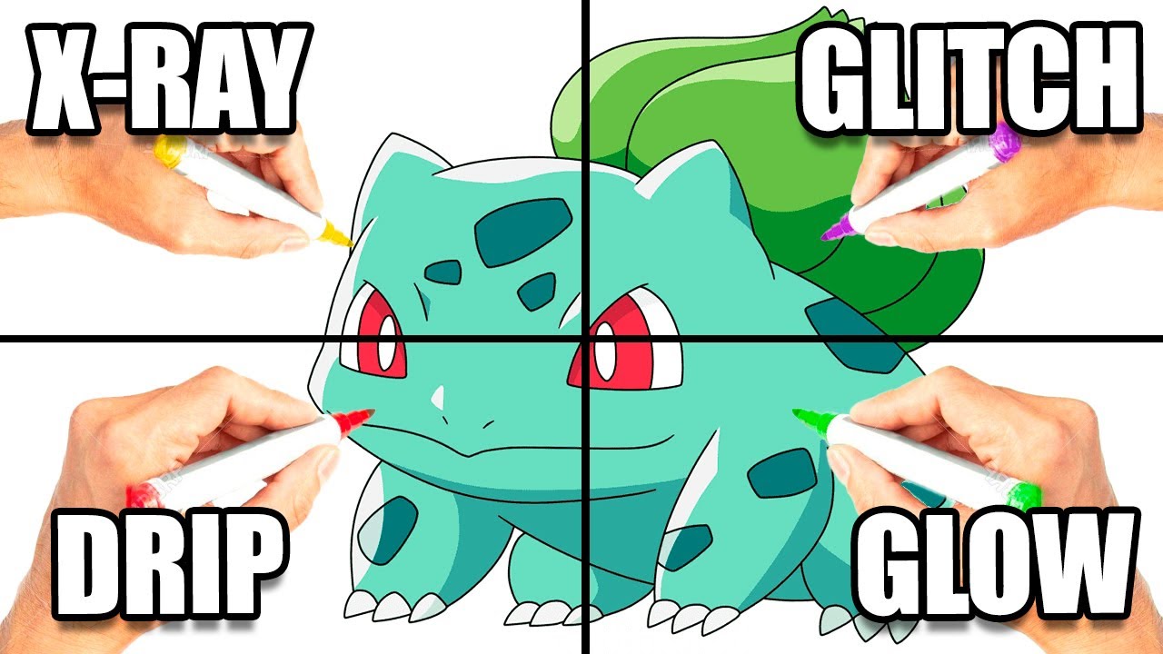 Dibujando a 🍃 BULBASAUR 🍃 en 4 ESTILOS DIFERENTES