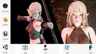 Elf Archer - Realistic Female Character - Blender UE5 Unity - 40 animations - link in description