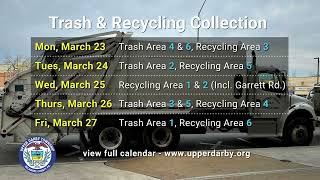 Week of March 23, 2026 Upper Darby Township Trash & Recycling Collection Schedule
