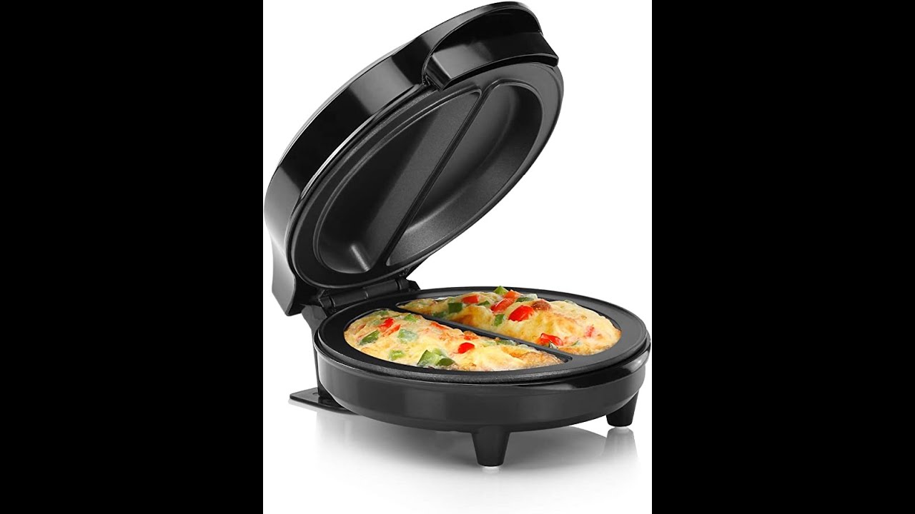 Elite Gourmet EOM205 Non-Stick Omelet, Frittata, Snack Pocket Maker, Dessert Maker, 2 Individual 6.5 Omelets, Stainless Steel and Black