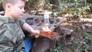 Charcloth, Mora Flint & Steel, & Son Making Fire