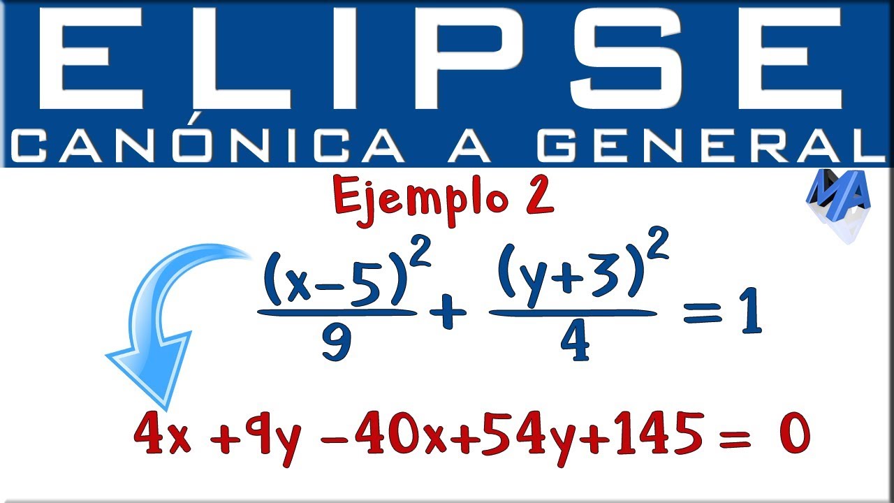 Elipse | Pasar de la ecuación canónica -  ordinaria a la general | Ejemplo 2