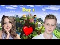 Fitz And Pokimane Plays Minecraft Together Day 1