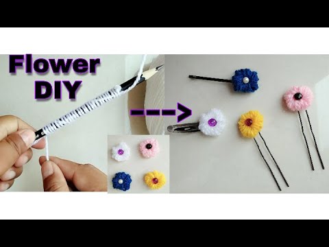 How to make flower with pencil and wool / Easy Tricks to Reform boring hair clip / Easy flower DIY