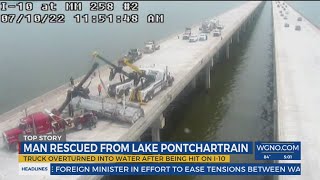 Overturned 18-wheeler on Twin Span Bridge causes westbound road closure Sunday morning