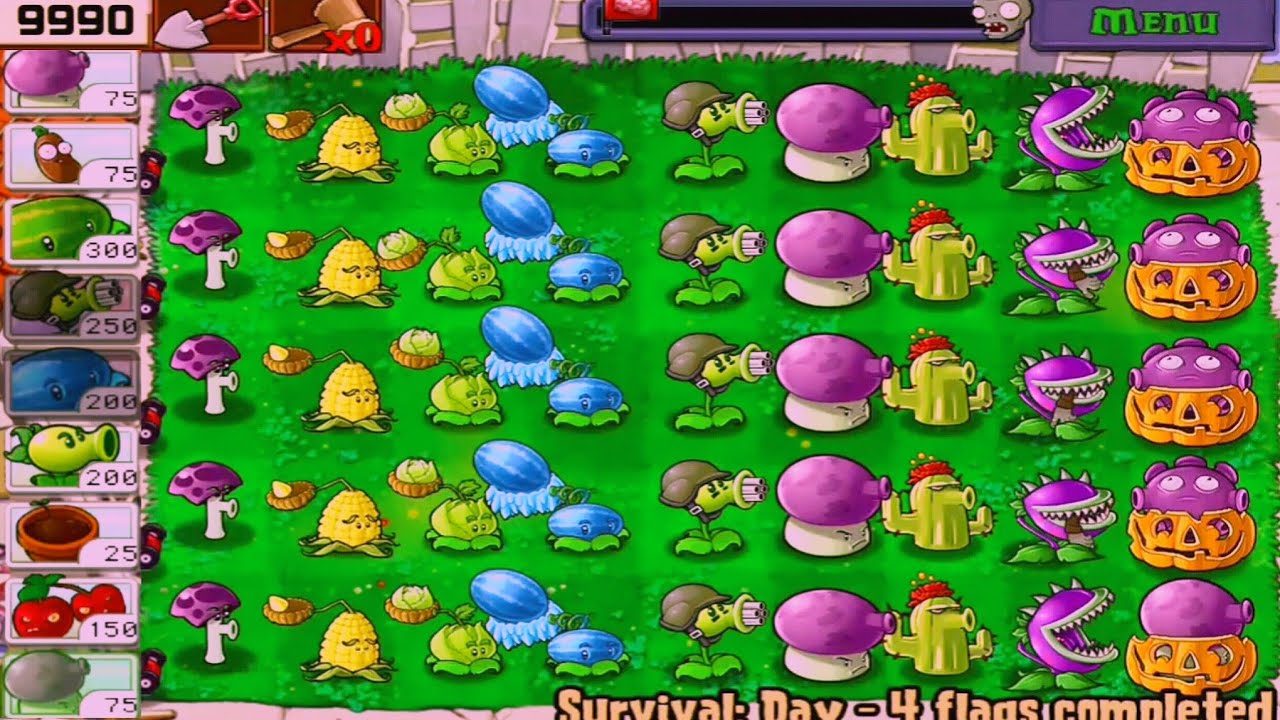 Plants vs Zombies | Survival Day I 5 Flags Successfully Defended Full ...