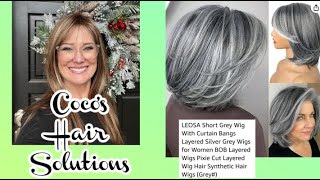 Amazon Wig #8: SHORT GRAY WIG W/CURTAIN BANGS by LEOSA!!!!