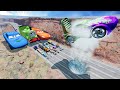 Big & Small Pixar Cars,Lightning McQueen Boy vs Dinoco, Tow Mater vs Giant GEYSER - BeamNG.Drive