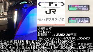 JR東日本 中央本線 E353系 特急 はちおうじ9号 5209列車 全区間走行音 JR East Series E353 Ltd.Exp. HACHIOJI No.9 Running Sound
