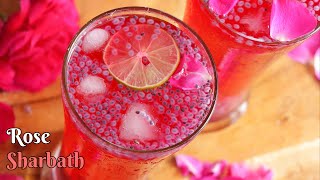 రోస్ షర్బత్ | How to make Rose Sharbath in Telugu ||  Vismai Food summer cool drinks recipe screenshot 4