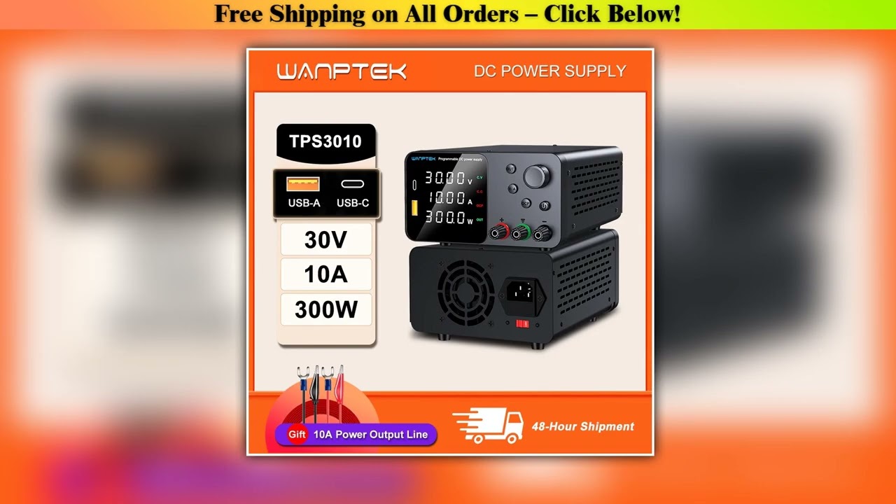 Wanptek Adjustable DC Power Supply 30V 10A LED Lab Bench Power Source Stabilized Switch Power