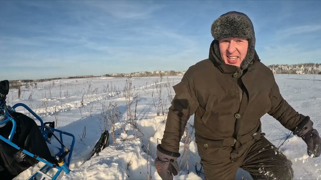 Снежный плен! Битва снегоходов и мотобуксировщика мототолкача Альбатрос!