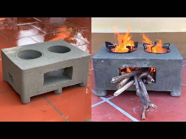 The Idea Of Making Outdoor Wood Stoves From Foam Barrels And Cement class=