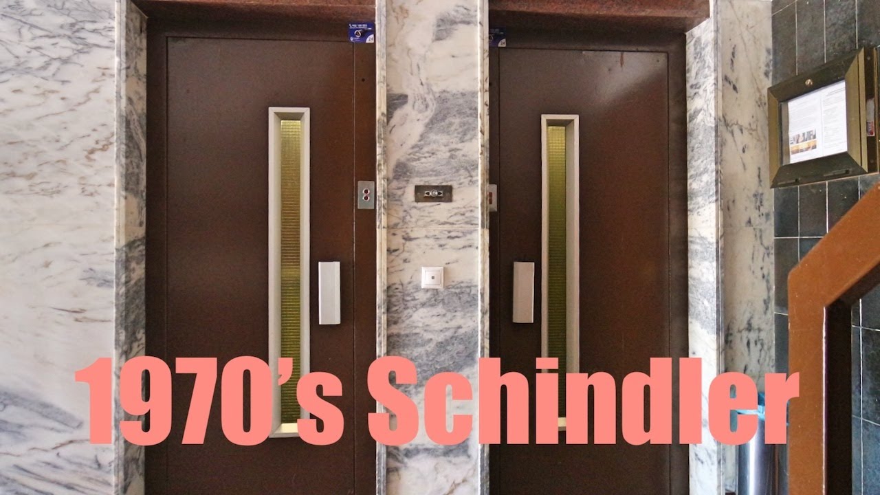 Nice fixtures! 2 1970s Schindler traction elevators / lifts @ flats in Fuengirola ES