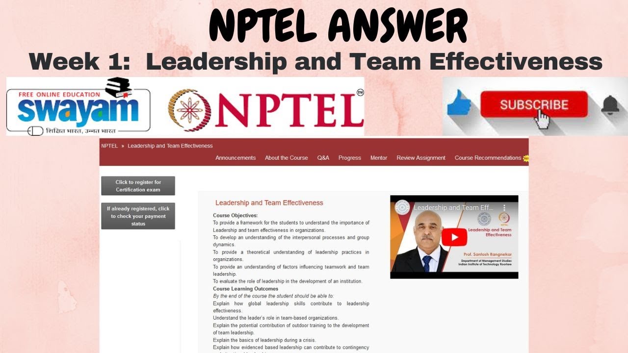 Leadership and Team Effectiveness | Week 1 Assignment Solution | NPTEL ...