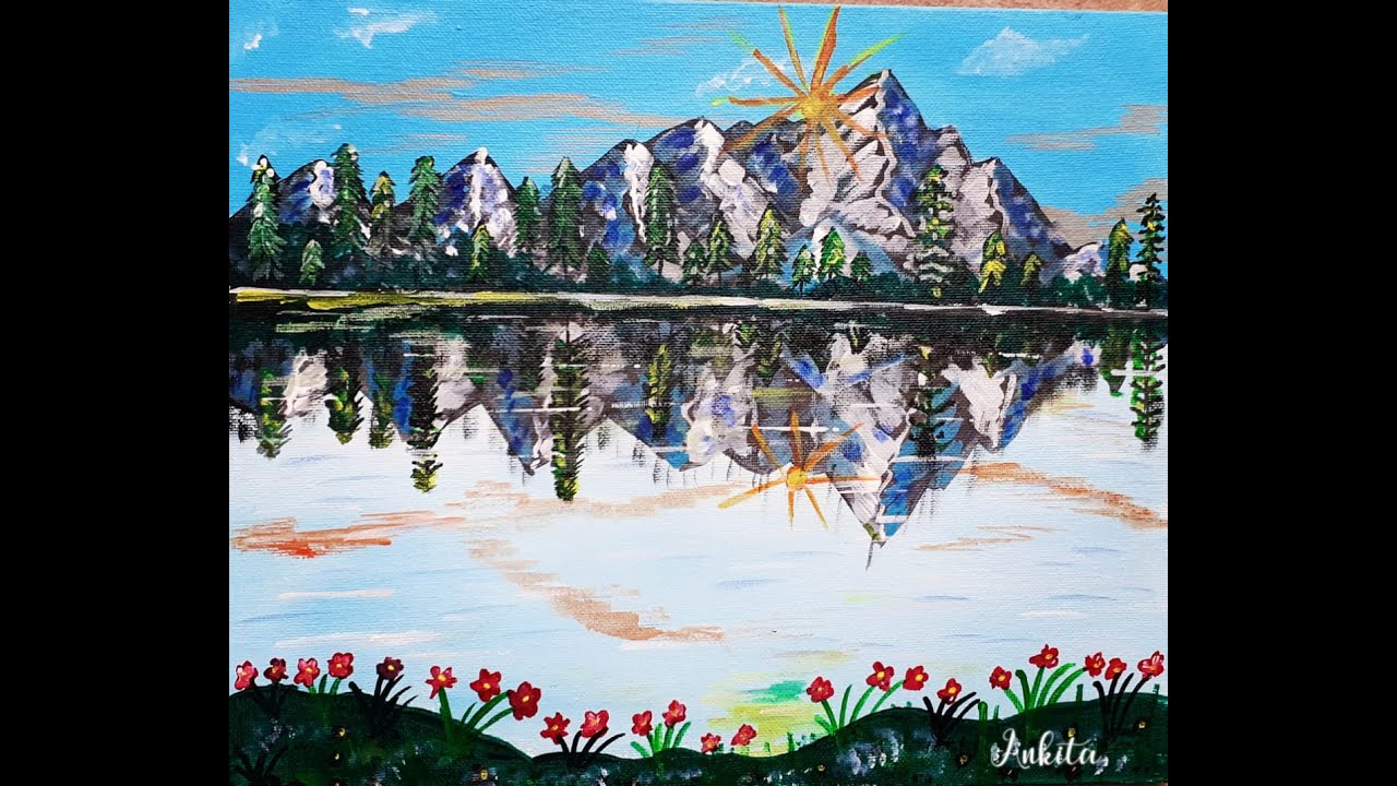 Easy step by step Landscape +Snow Covered Mountains + Reflection in water