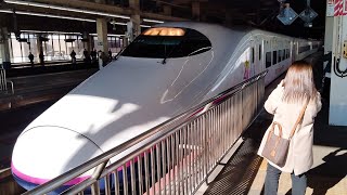 E2系J69編成(TDR40周年記念ラッピング・Magical Dream Shinkansen)がやまびこ132号東京行きとして大宮駅14番線に入線到着停車するシーン(132B)2023/12/22